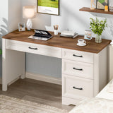 Farmhouse Executive Desk with Storage and Ample File Drawer, Rustic Large Home Writing Desk, White