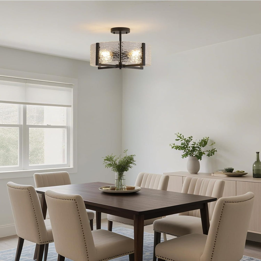 18" Black Large Semi Flush Mount Ceiling Light, 4-Light Farmhouse Ceiling Light, Foyer Light Fixtures Modern Glass