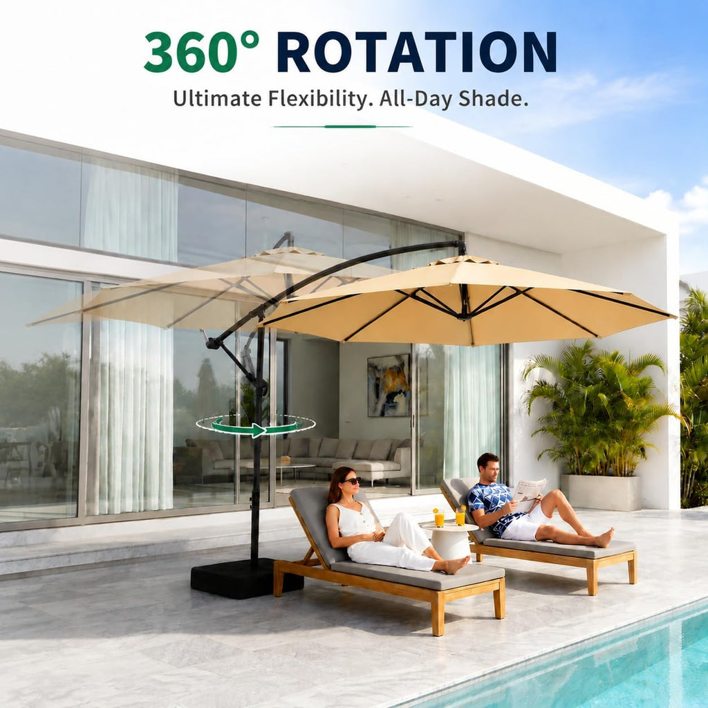 10FT Patio Umbrella with Base, Outdoor Umbrella Pool Umbrella Cantilever Umbrells