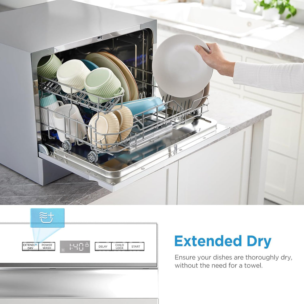 MDC22P2ASS Countertop Dishwasher, 6 Place Settings & 6+2 Washing Cycles Portable Dishwashers, Dish Washer for Dorm