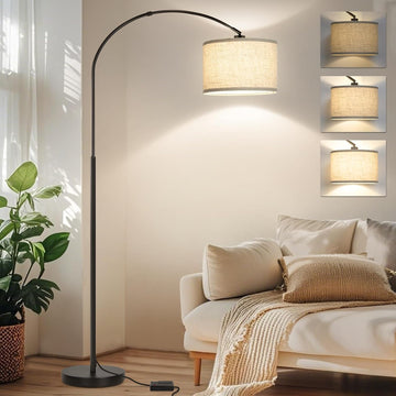 Dimmable Floor Lamp, Arc Floor Lamp with Dimmer, Black Standing Lamp with Adjustable Hanging Shade