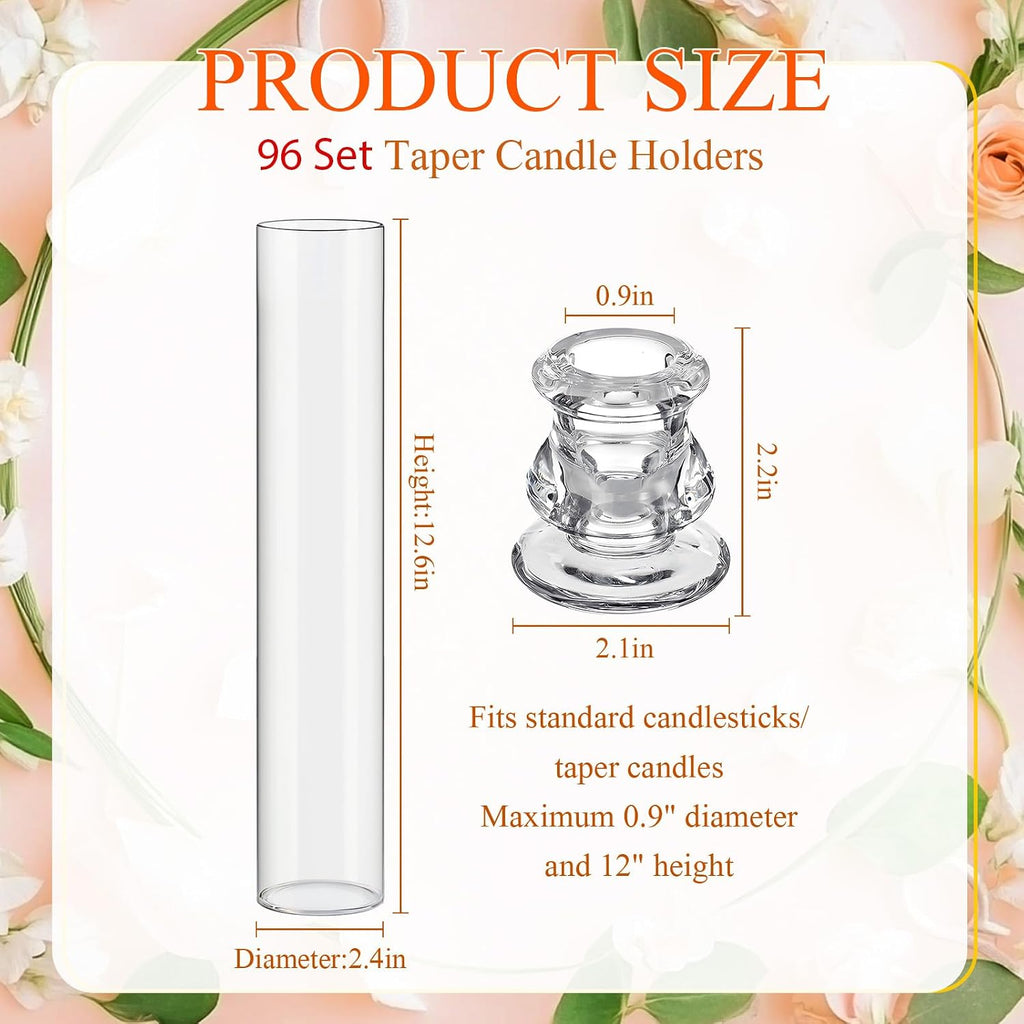 Glass Hurricane Candle Holders Candlestick Bulk 12.6",Clear,36 Set | 2.2" Taper Clear Candlestick Holders, Open Ended