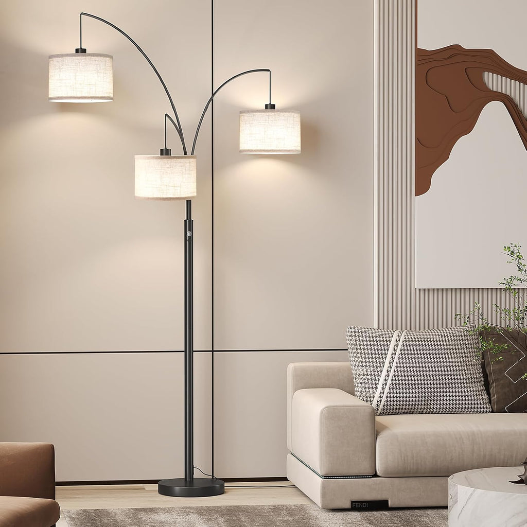 3 Lights Floor Lamp, 78" Tall Standing Lamp with Hanging Drum Shade, Modern Arc Floor Lamps with Heavy Base