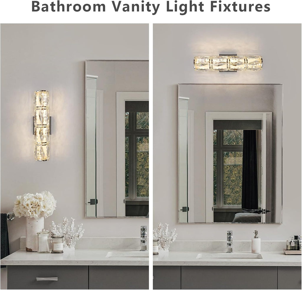 Luxury Chrome Crystal Wall Sconces, Modern Indoor Dimmable Wall Light Fixture with Remote Control, LED K9 Crystal
