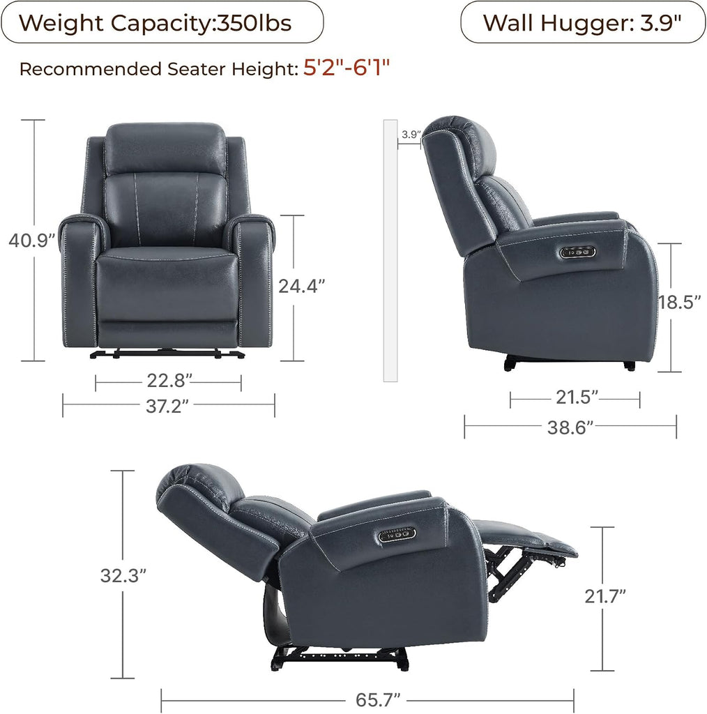 Genuine Leather Power Recliner Chair for Adults, Electric Wall Hugger Recliner with Adjustable Power Headrest &