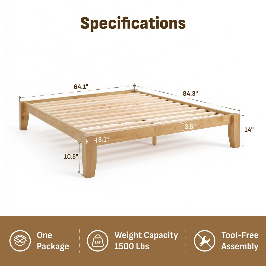 Mikor Queen Japanese Joinery Bed Frame, Solid Wood, No-Tool Setup