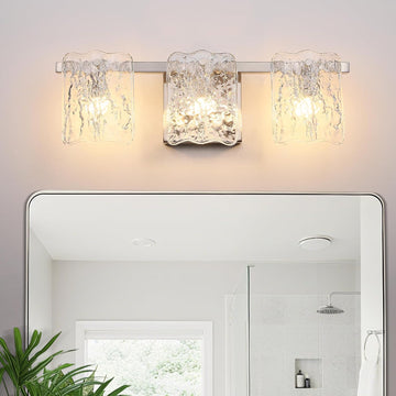 3-Light Bathroom Vanity Light, Brushed Nickel Bathroom Light Fixture Over Mirror with Clear Glass, Modern Bath Wall