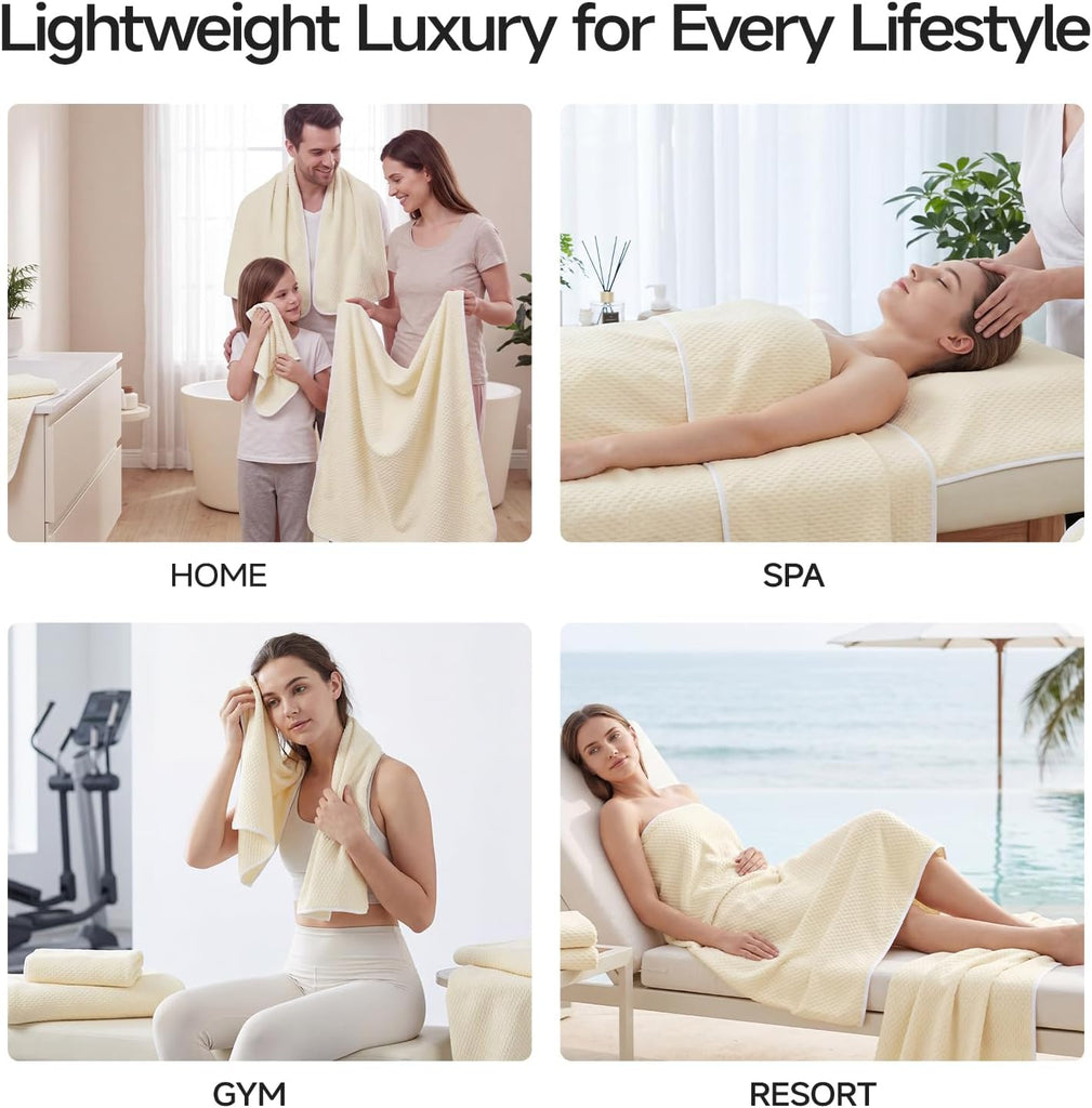Microfiber Towel Set of 6, Yellow | Ultra-Soft & Oversized, Absorbent & Quick-Drying | 2 Bath Sheets, 2 Hand Towels &