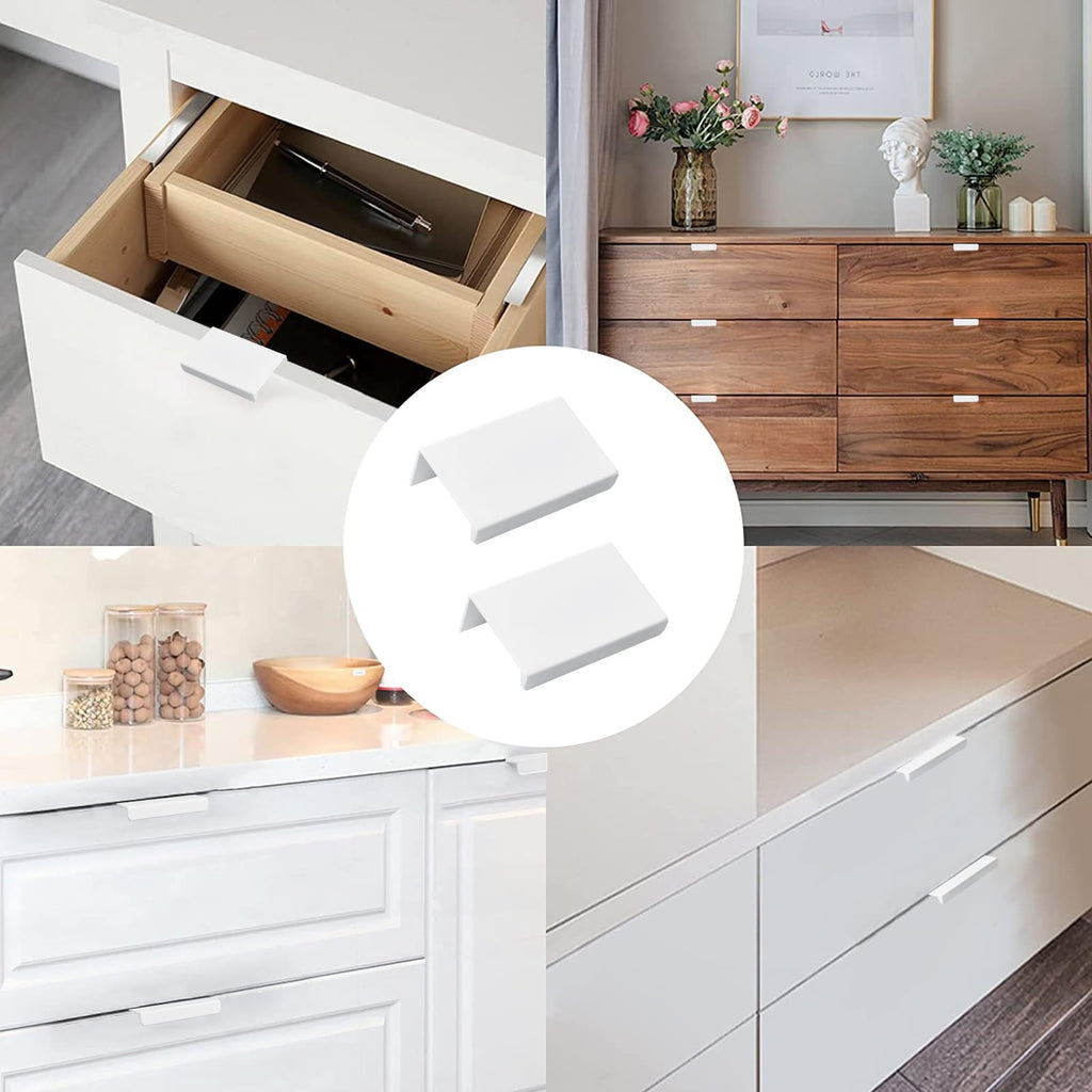 White Mini Finger Edge Pull, 10 PCS Concealed Handle Modern Style Drawer Handle, Right Angle Aluminum Alloy Invisible