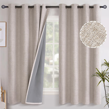 Linen Blackout Curtains 63 Inch Length Bedroom Beige Darkening