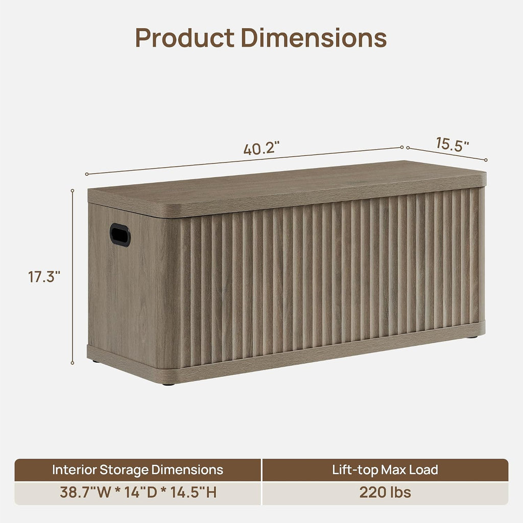 Storage Bench 40.2" Wide Shoe Bench with Lift Top Large Wooden Storage Chest Trunk Modern Blanket Chest with 2 Safety