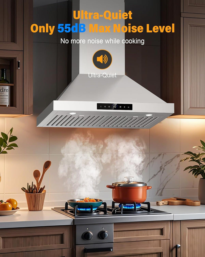 30 Inch Wall Mount Range Hood 1200 CFM 4 Speed Gesture & Touch Control 1500 lm LED Lighting