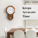 Pendulum Wall Clock Battery Operated - Real Wood Regulator Clock - Schoolhouse Design with Pendulum - Quiet, Non-Chiming - Wooden Wall...
