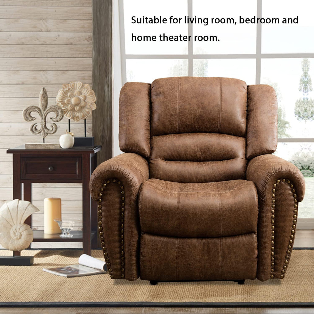 Leather Recliner Chair, Heavy Duty Manual Reclining Sofa Single Lounge Sofa Theater Seating, Light Brown