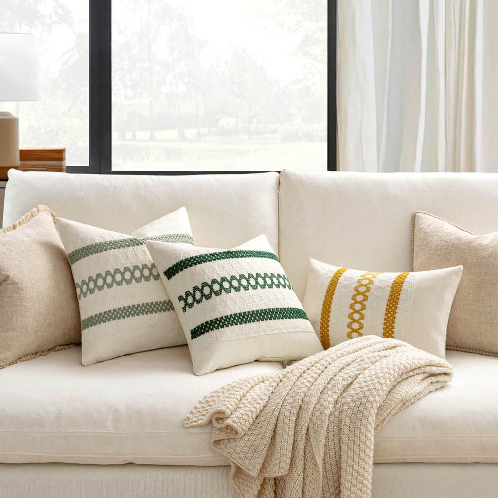 Set of 2 Sage Green Boho Decorative Pillow Covers 18x18 Inch Farmhouse Rustic Couch Throw Pillows Modern Summer