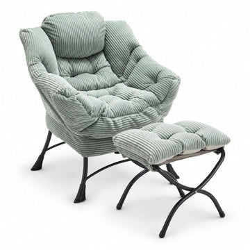 Lazy Chair with Ottoman, Modern Skinny Lounge Chair with Footrest
