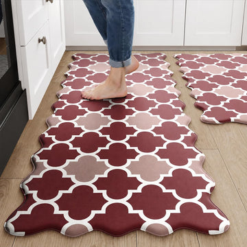 Scalloped Trellis Kitchen Mats for Floor, Red Kitchen Rugs