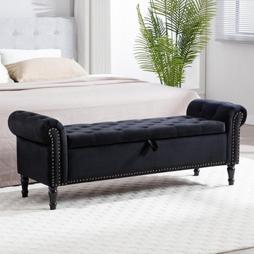 67'' End of Bed Storage Bench King Size, Storage Bench End of Bed, Upholstered Velvet Tufted Storage Ottoman Benches