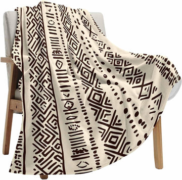 Boho Beige Throw Blanket Fleece Blanket, Vintage Tribe African Texture Soft Microfiber Fuzzy Cozy Lightweight Blankets