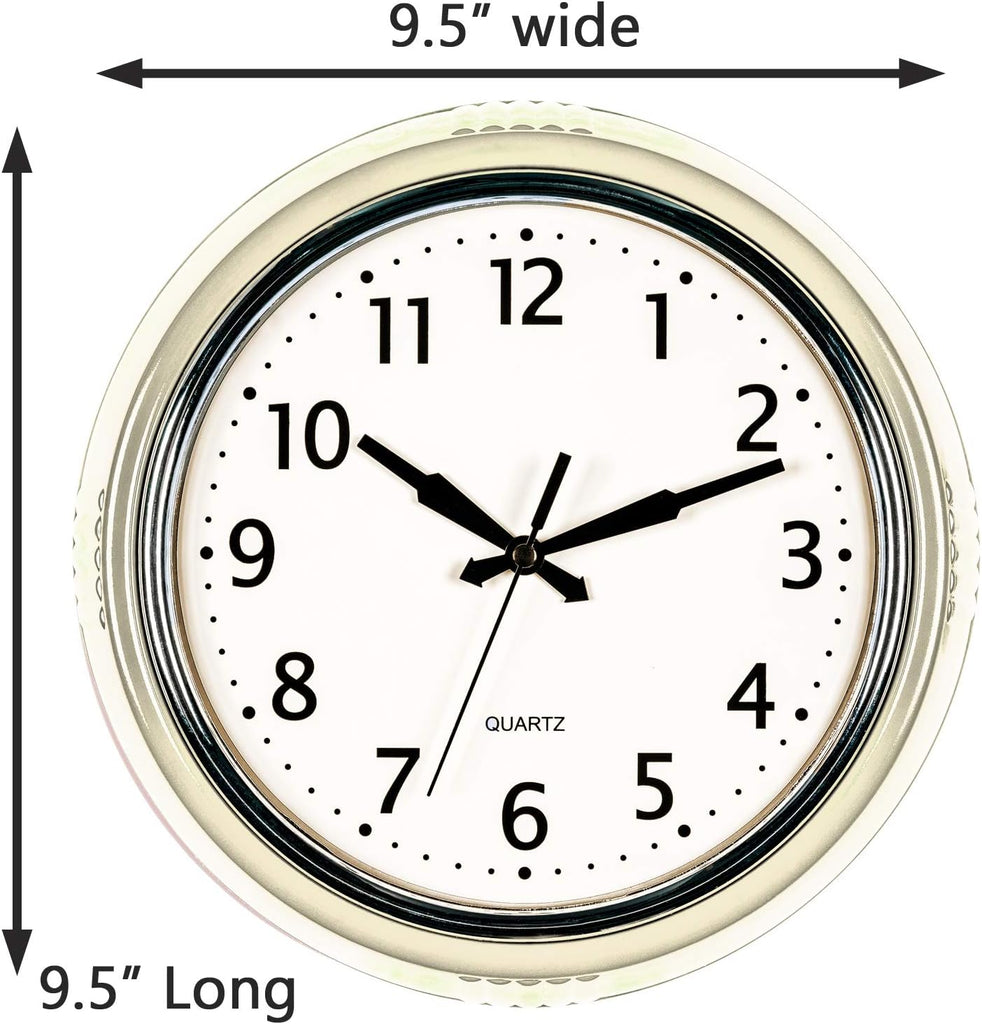 Bernhard Products Retro Wall Clock 9.5 Inch Cream Kitchen 50's Vintage Design Round Silent Non Ticking Quality Quartz