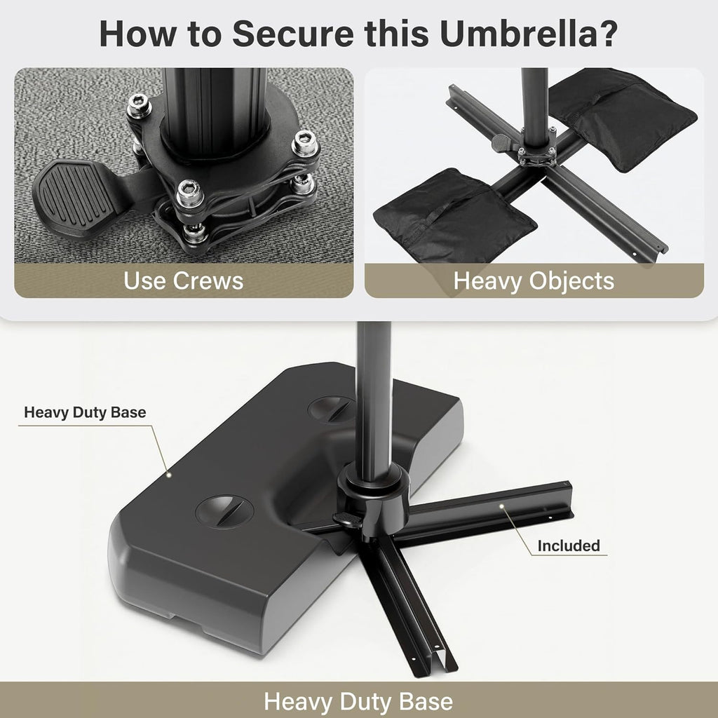 10FT Cantilever Patio Umbrella, 360° Rotating Offset Umbrella with Aluminum Frame, Large Square Sunshade Pool, Deck