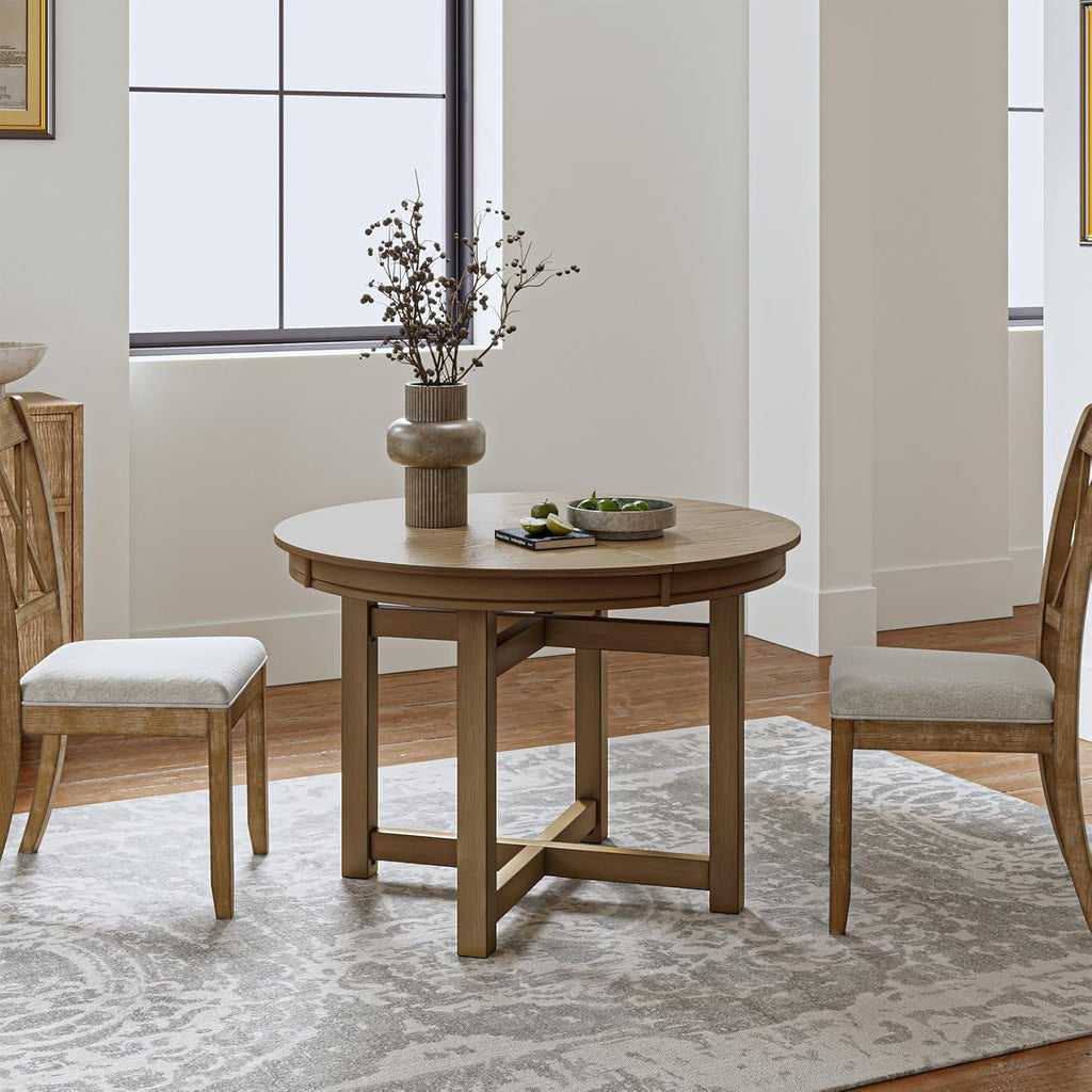 42"-60" Extendable Dining Table for 4, Solid Wood Round Oval Expandable Kitchen Dining Room Table with Butterfly