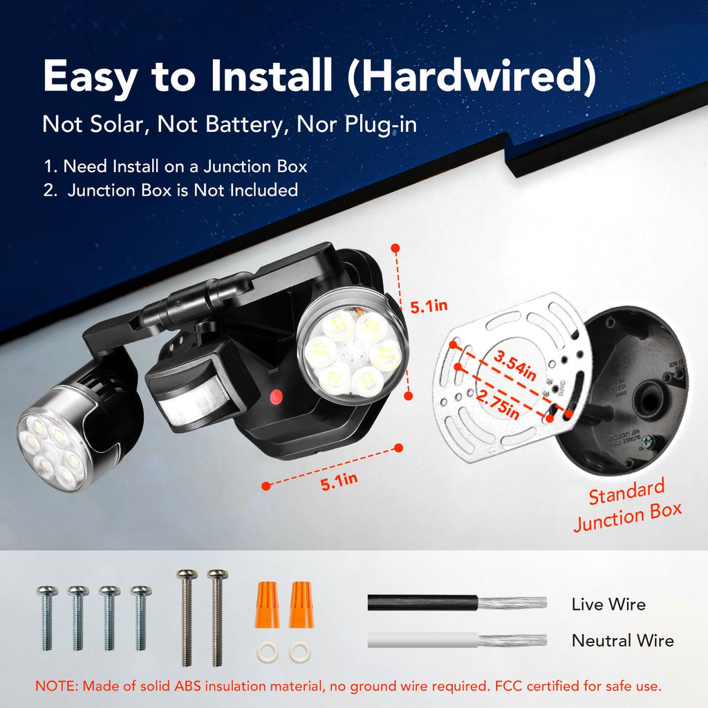 Motion Sensor Outdoor Lights, 450° Adjustable Security Light Dimmable Dusk to Dawn Flood Lights Outdoor, 180°