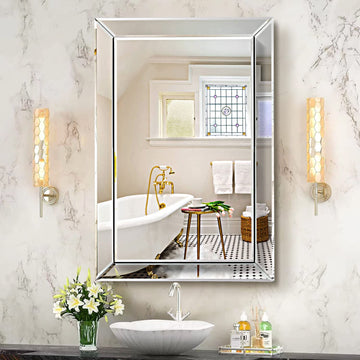 Wall Mirror, 24" x 36" Rectangular Frameless Vanity Mirror, Polished Beveled for Over Sink