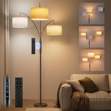 36W Corner Floor Lamp Dimmable - 3 Lights Arc Floor Lamps Standing Lamp with Remote & Touch Control,