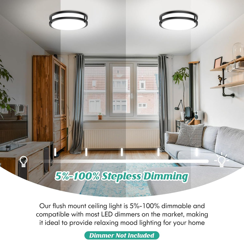 Flush Mount Ceiling Light Black 30W 5CCT Dimmable 10 Inch 2-Pack | 4000LM 2700K/3000K/4000K/5000K/6500K Adjustable