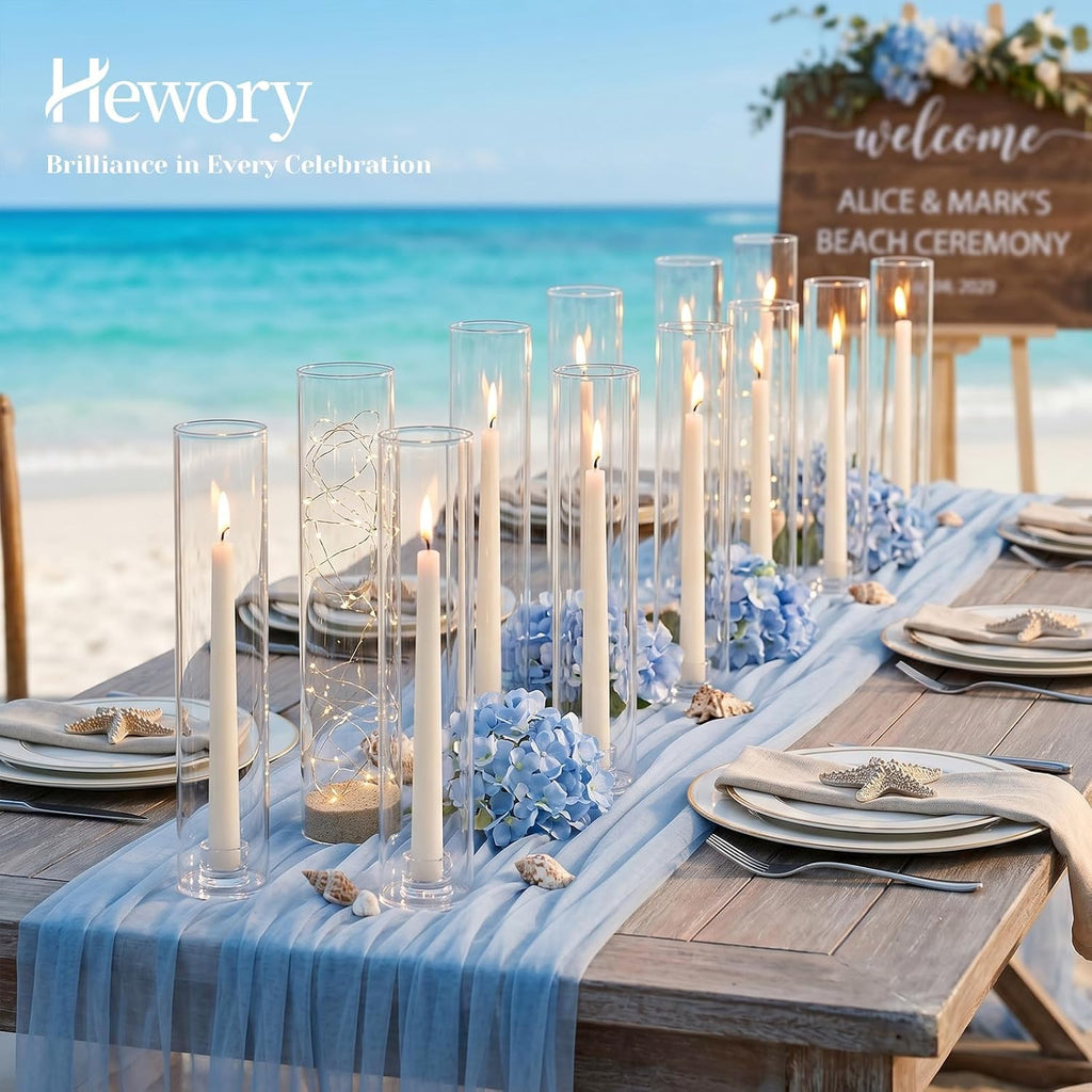 Hurricane Glass Candlestick Holders: 24PCS Clear Taper Candle Holders for Candlesticks with Windproof Design Ideal