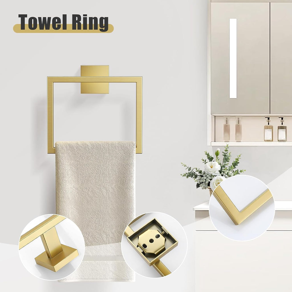 5-Pieces Brushed Gold Bathroom Hardware Accessories Set Stainless Steel Bathroom Towel Bar Set Towel Holder Set