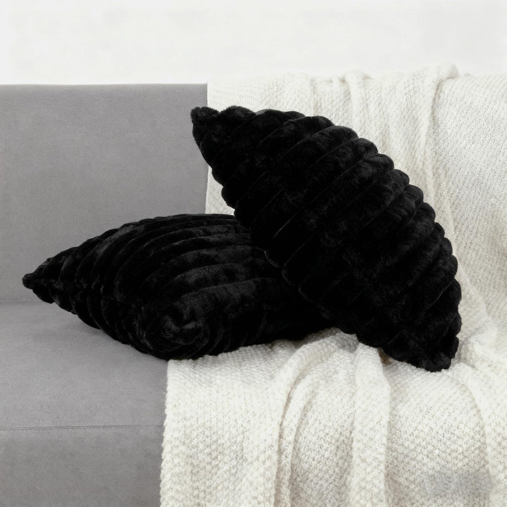 2 Pack 16x16 Double-Sided Faux Fur Pillow Covers, Plush Throw Pillow Covers, Throw Pillow Cover Cushion Cover, Black