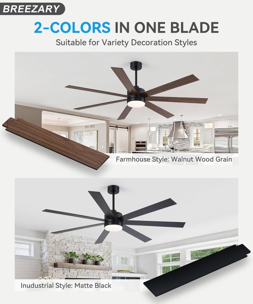 72 inch Large Ceiling Fans with Lights and Remote, 6-Speed Reversible DC Motor, 3 CCT, Dual Finish 7 Blades