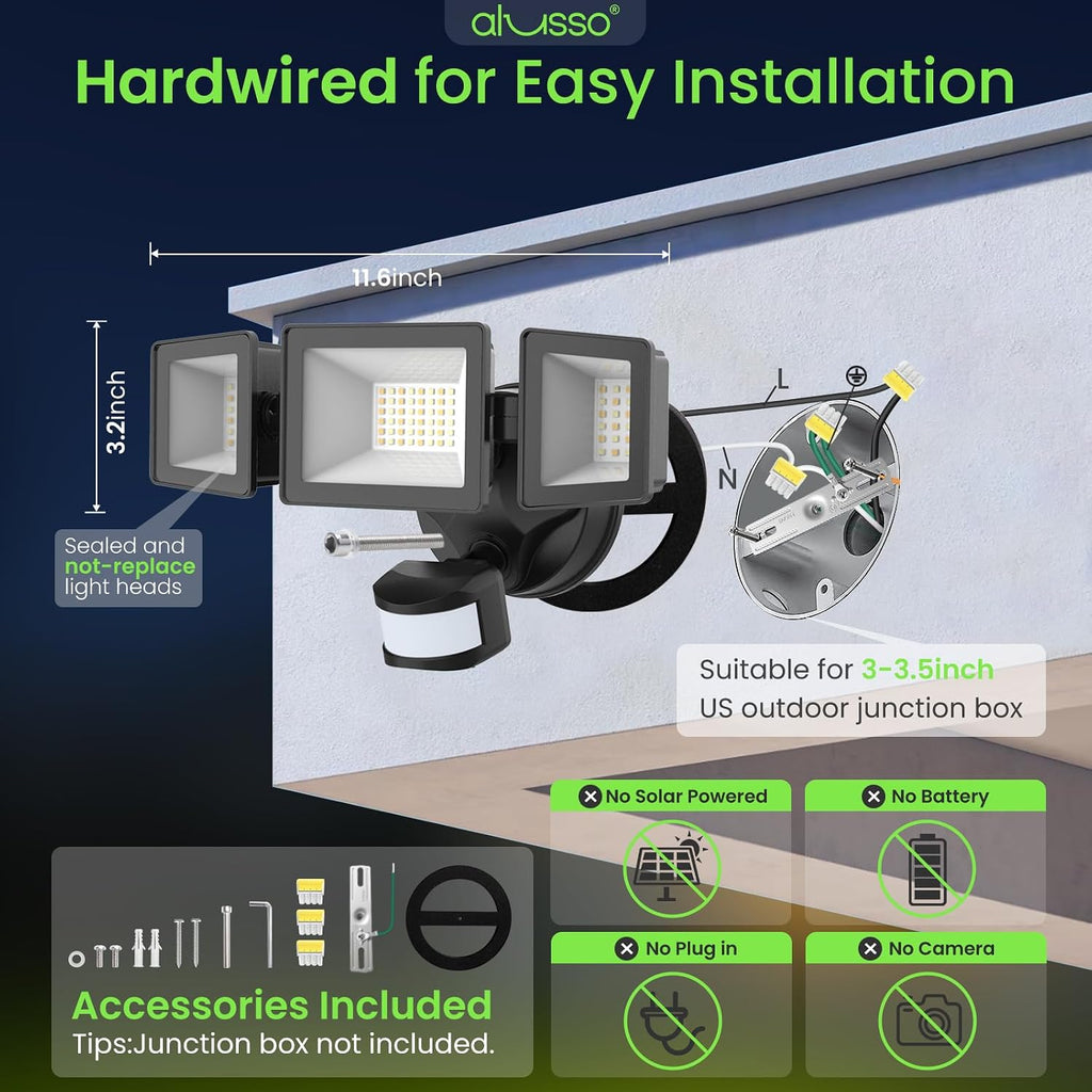Motion Sensor Outdoor Lights Hardwired(Not Solar),40W 4500LM Flood Lights Outdoor 120V, 3CCT 3000K/4000K/6500K, 3
