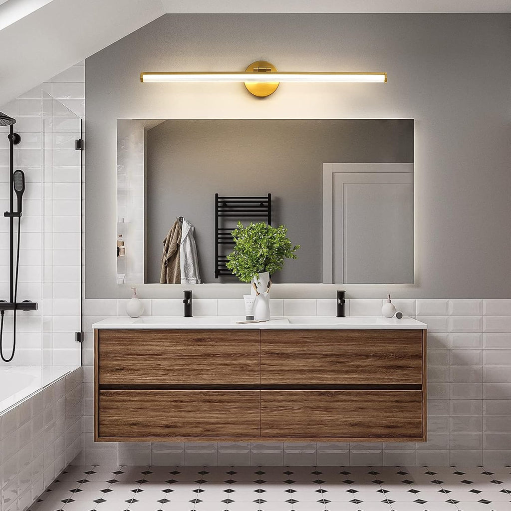 Bathroom Lighting Fixture Over Mirror - 30 Inch Gold Vanity Light 24W 5CCT Dimmable Modern LED Vanity Light Fixture