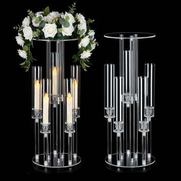 2PCS 5 Arm Candelabra,Clear Centerpiece for Table,Acrylic Centerpiece Stand,Acrylic Candle Holdertmas