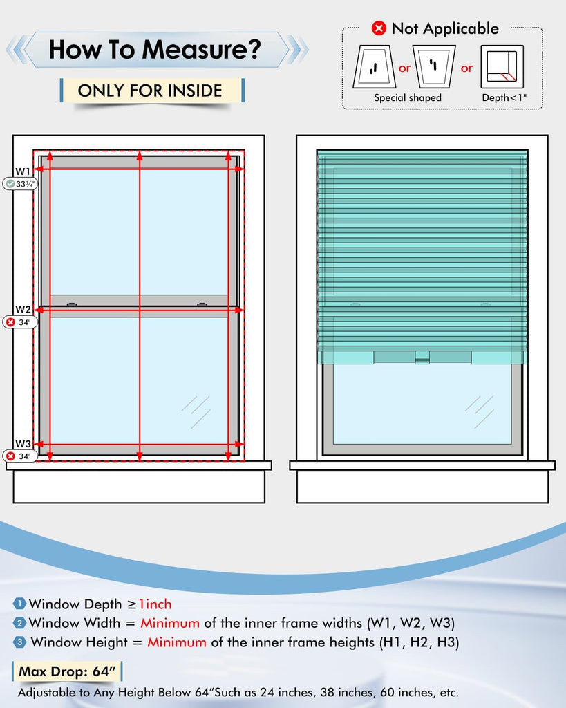 No Drill Cellular Shades, Trim-to-Fit Blackout Cordless Honeycomb Blinds