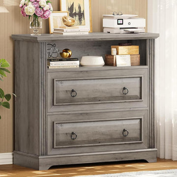 2 Drawer File Cabinet, Farmhouse Filing Cabinet Fits Letter, Legal, A4 Size, Wood Lateral File Cabinet with Printer