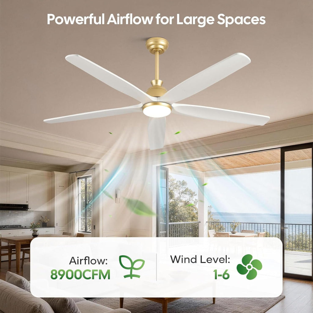 60" Ceiling Fan with LED Light and Remote - White Gold