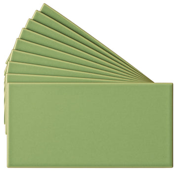 3x6 Ceramic Subway Tile Gloss (Shinny) Box of 10 Pieces Wall Shower Kitchen Backsplash (Olive Green)