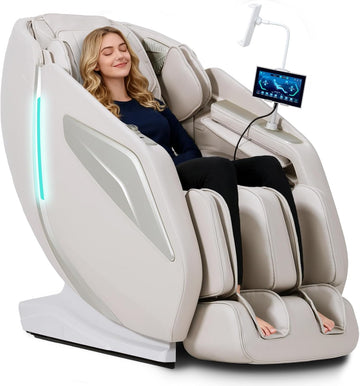 4D Massage Chair Full Body Zero Gravity SL-Track Body Scan & Stretch, Beige | with Body Scan & Stretch, 40 Airbags