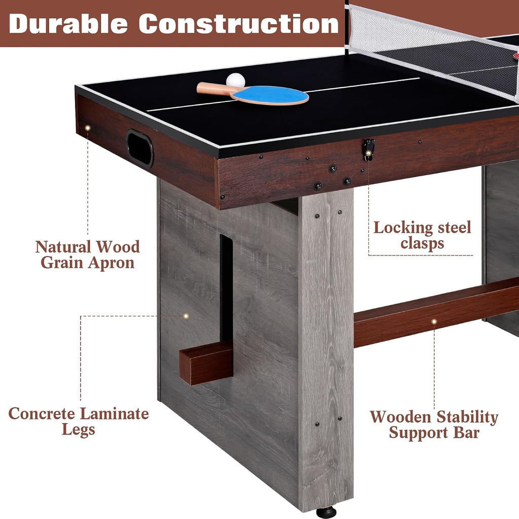 4-in-1 Combo Game Table 55" Multi-Game Table with Foosball, Electric Air Hockey (Powerful 700mA Motor), Ping Pong & Poker Great for Home & Game Room Fun