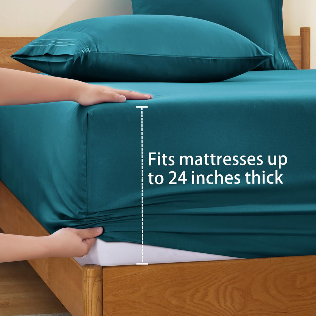 4 Piece Extra Deep Pocket King Sheets Set, Teal