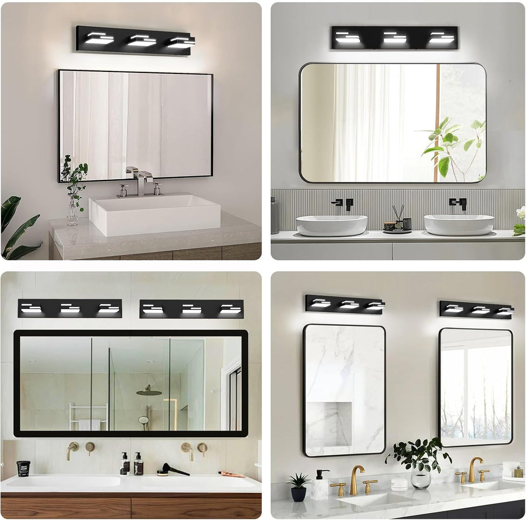 LED Modern Bathroom Vanity Light Fixtures, Dimmable Matte Black Vanity Lights Lighting Fixtures Over Mirror, with