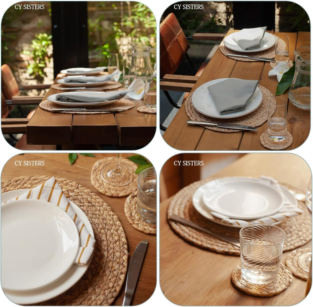 Woven Placemats Rattan Placemats Rectangle Natural Placemats Wicker Heavy Braided Straw Placemat Farmhouse - Set of 6