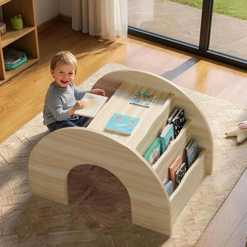 In-1 Kids Desk and Chair Set, Montessori Toddler Desk with Bookshelf for Ages 2-7 | Arched Baby Bookshelf