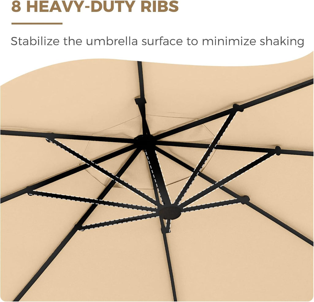 12 FT Sunbrella Cantilever Umbrella with Base Outdoor Aluminum Offset Umbrella with Tilt Adjustment (Flax