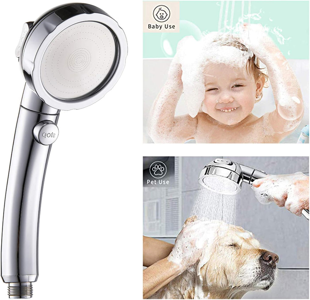 Chrome High Pressure Handheld Shower Head with ON/OFF Pause Switch, 3 Spray Modes Shower Wand with Shut Off Button