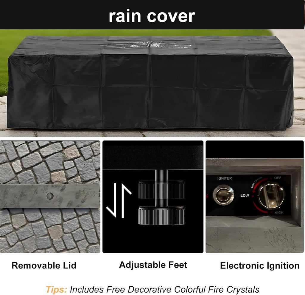 56 Inch Outdoor Propane Fire Pit Table, 50,000 BTU Rectangle Gas Fire Pit Deck Backyard, Includes Waterproof Cover